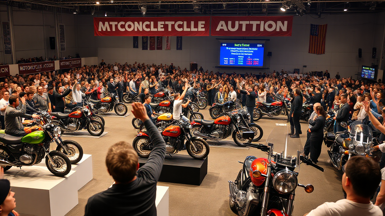 Motos mises aux enchères lors d'un leilão de motos