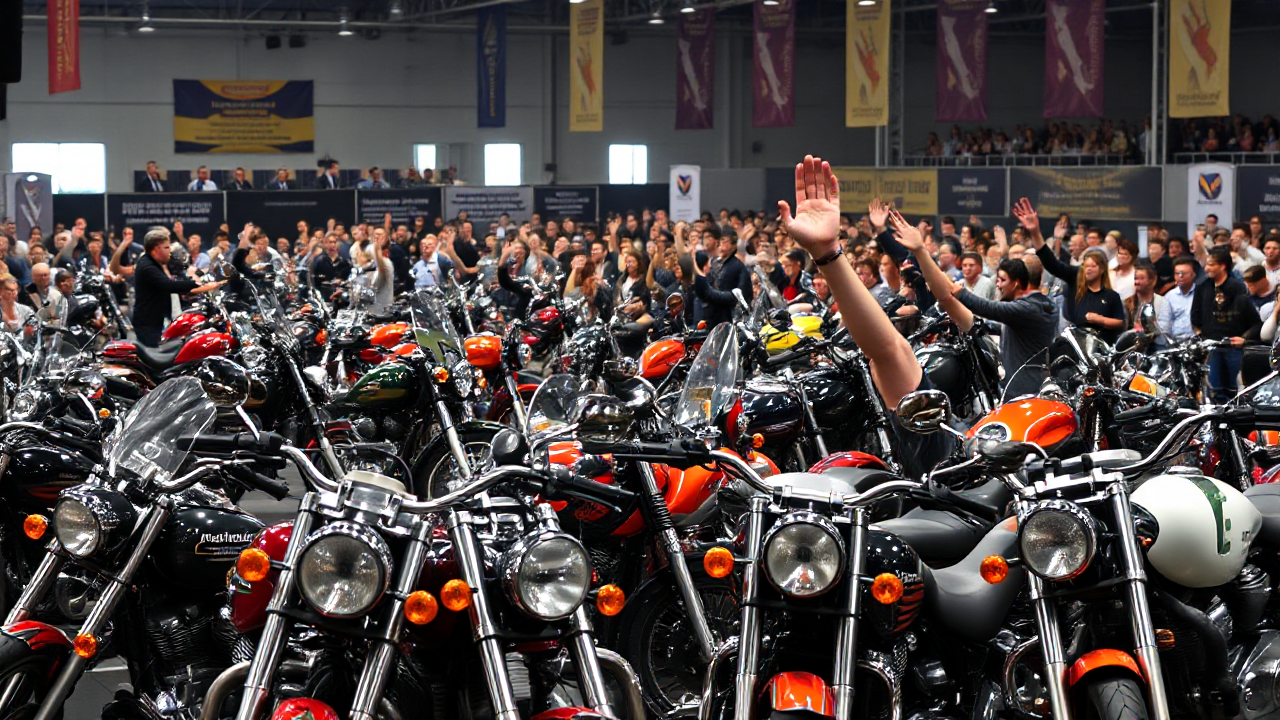 Des motos en vente lors d'un leilão excitant, offrant des opportunités uniques aux acheteurs et passionnés.