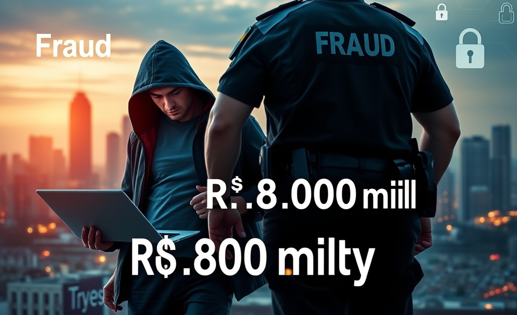 Uma imagem representativa sobre segurança cibernética e fraudes financeiras, destacando um ataque hacker que desviou R$ 800 milhões.