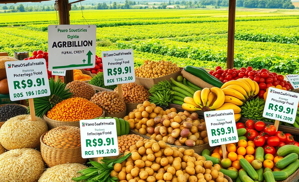 Gráfico mostrando a redução nos preços dos alimentos em consequência do novo Plano Safra da Agricultura Familiar.
