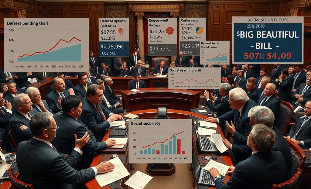 Imagem ilustrativa do impacto do novo pacote fiscal na economia, mostrando gráficos de dívida e impostos.