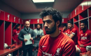Mohamed Salah em ação, refletindo tensões no Liverpool após críticas ao time.