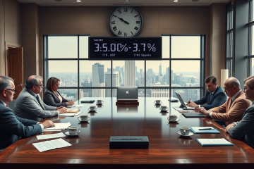 Ilustração sobre a redução das taxas de juros e suas implicações na economia e no mercado de trabalho.