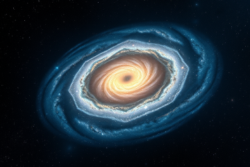 Imagem da galáxia Alaknanda, destacando sua estrutura espiral e núcleo denso de estrelas, capturada pelo telescópio James Webb.