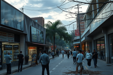 Imagem retratando os efeitos de uma falta de energia no comércio após um ciclone, destacando a perda financeira significativa.