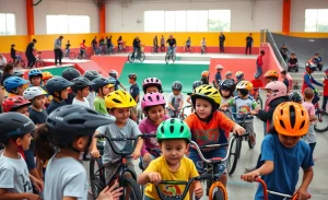 Crianças do Projeto Esperança participam de vivência esportiva com BMX Freestyle no Ginásio de Esportes Radicais.