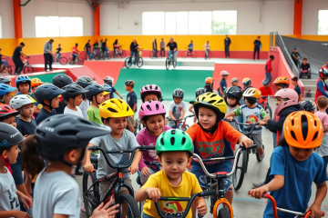 Crianças do Projeto Esperança participam de vivência esportiva com BMX Freestyle no Ginásio de Esportes Radicais.