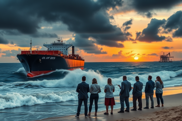 Intercepção de navio petroleiro e aumento nos preços do petróleo, destacando tensões geopolíticas e mercado global.