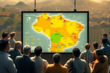Plataforma interativa que avalia riscos climáticos no Brasil em cenário de aquecimento global acima de 2°C.