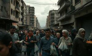 Imagem ilustrativa da crise política e econômica, mostrando os efeitos negativos sobre a sociedade, como desemprego e escassez de bens.