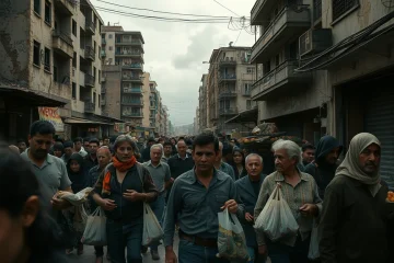 Imagem ilustrativa da crise política e econômica, mostrando os efeitos negativos sobre a sociedade, como desemprego e escassez de bens.