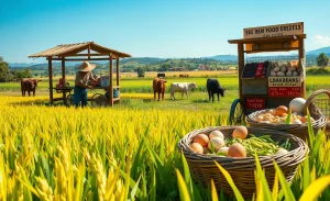 Gráfico mostrando a evolução da inflação de alimentos e preços de itens essenciais como arroz, feijão, e carne no Brasil.