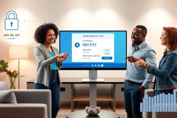 Imagem destacando a venda de RelevantLink.com, com foco em segurança e facilidade de compra.