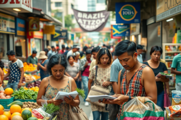 Imagem representativa do crescimento econômico e suas desigualdades no Brasil, refletindo os desafios enfrentados por famílias de baixa renda devido à inflação e aumento do desemprego.