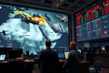 Imagem representando a tensão econômica global devido à guerra no Oriente Médio e suas consequências.