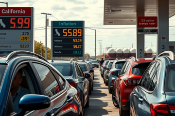 Aumento no preço da gasolina nos Estados Unidos, afetando a economia e os hábitos de consumo.