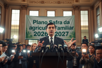 Presidente anunciando a revisão de fundos públicos para estimular a economia.
