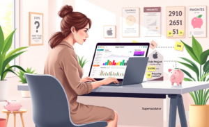 Imagem representativa da supercalculadora para organização financeira, mostrando gráficos de gastos e planejamento financeiro.